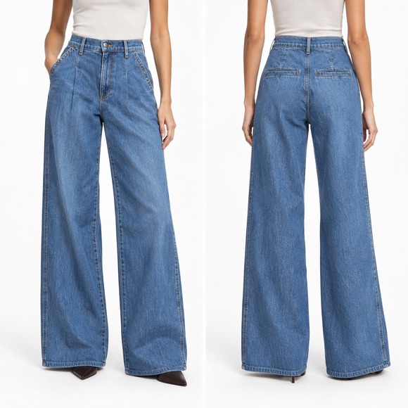 Veronica Beard Denim - Veronica Beard Mia Wide Leg Trouser Jeans 28 High Rise Blue Pleated Capsule